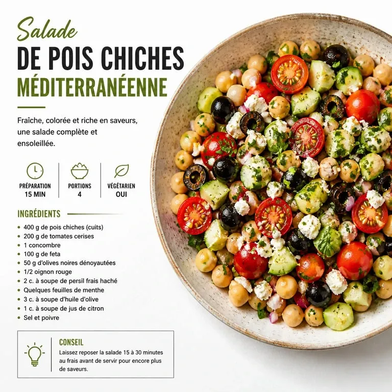 Salade de pois chiches méditerranéenne fraîche et colorée