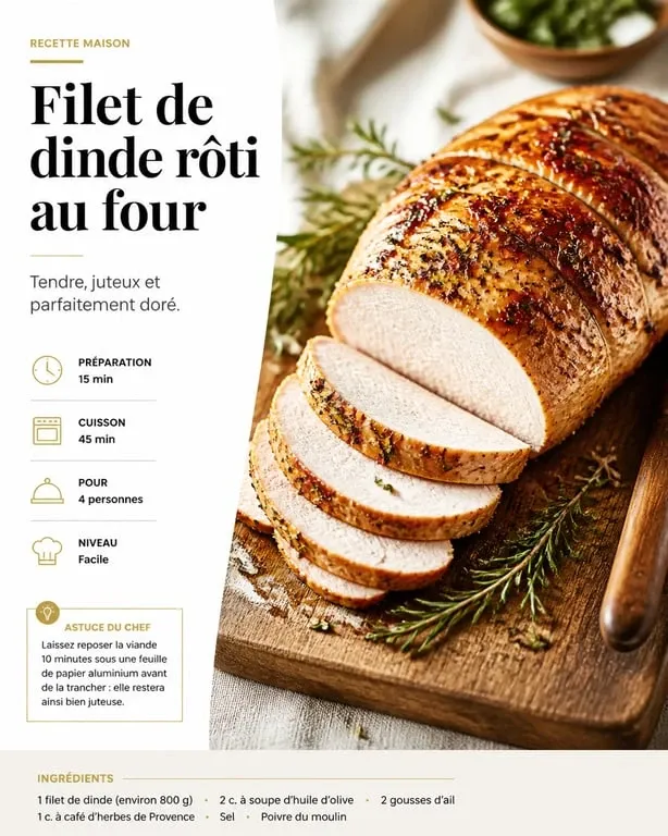 Filet de dinde au four moelleux et doré, recette gourmande