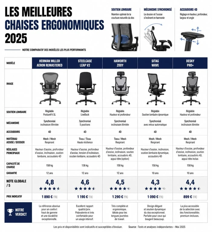 Comparatif des meilleures chaises ergonomiques 2025 pour le télétravail et le bureau