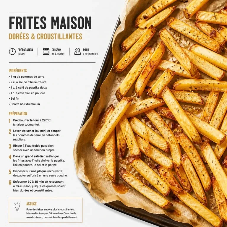 Frites maison croustillantes cuites au four dans une assiette