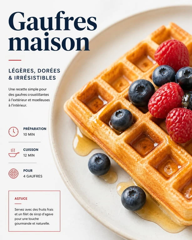 Gaufre healthy peu calorique servie avec des fruits frais