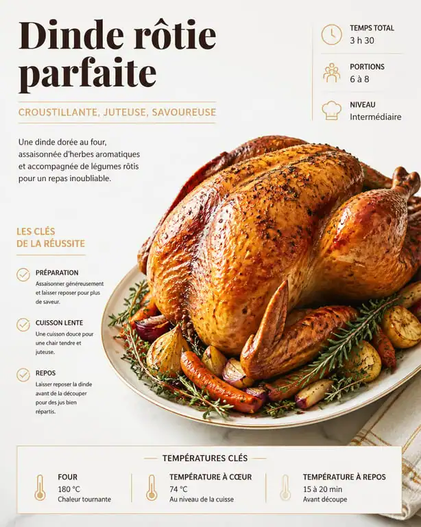 Meilleure recette de dinde au four dorée et croustillante sur un plat de service