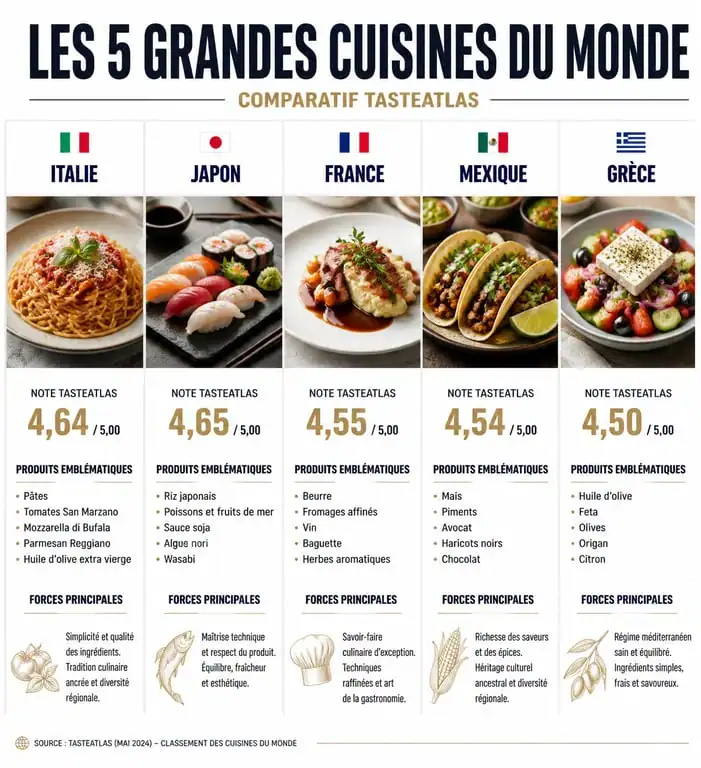 Infographie comparative des 5 grandes cuisines du monde