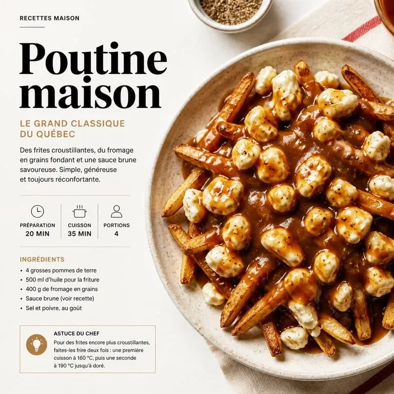Plat de poutine maison réalisé avec des restes de frites pour éviter le gaspillage alimentaire.