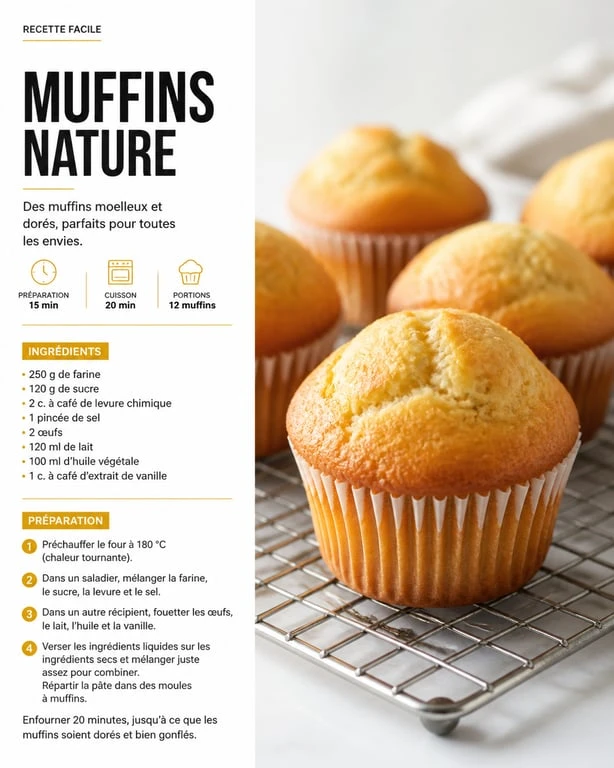 Muffins nature maison dorés et moelleux sortis du four