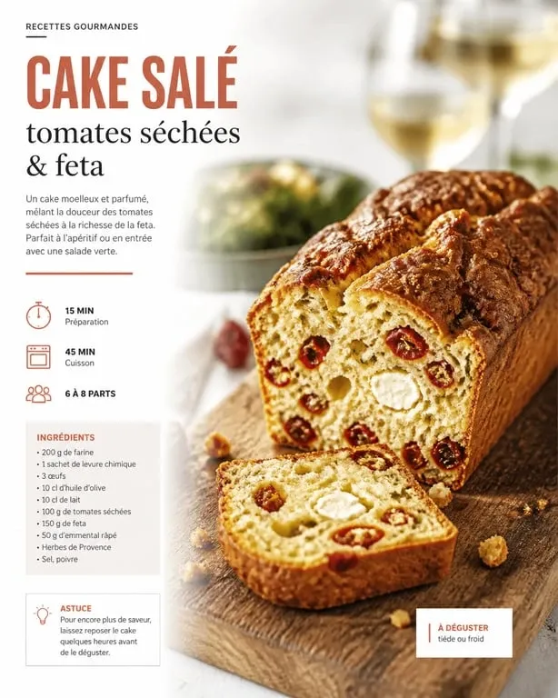 Cake moelleux feta et tomates séchées, plat idéal pour la fête des voisins