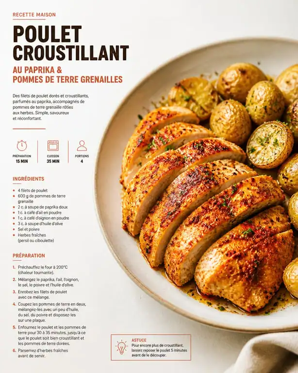 Recette facile air fryer : poulet croustillant au paprika et pommes de terre grenailles