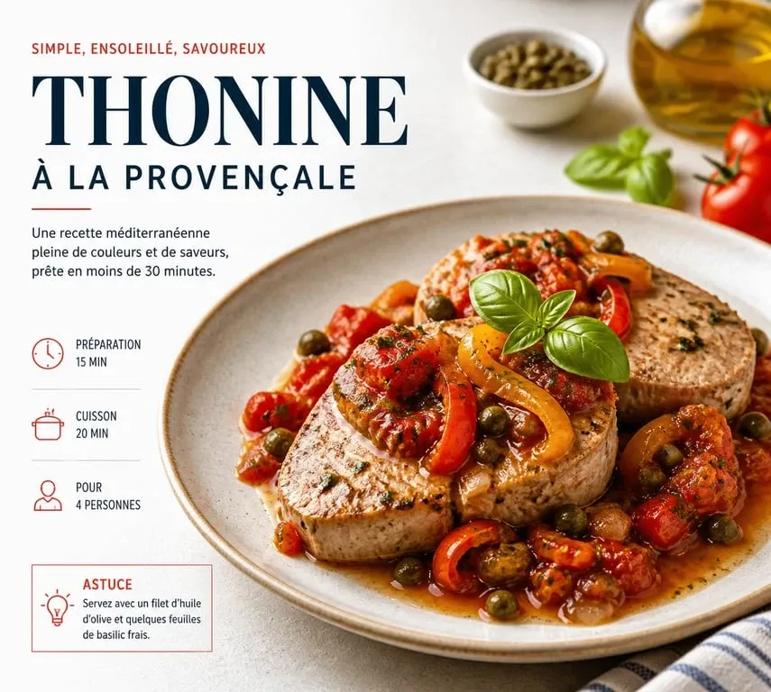 Recette de thonine à la provençale servie dans une assiette avec compotée de légumes
