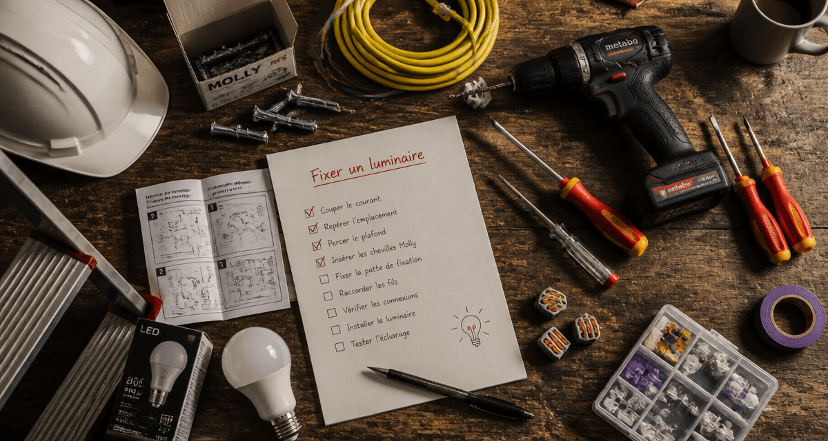 installer luminaire plafond outils sur table