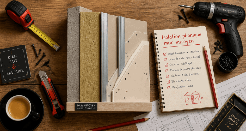 isoler phoniquement un mur mitoyen sectionné et outils