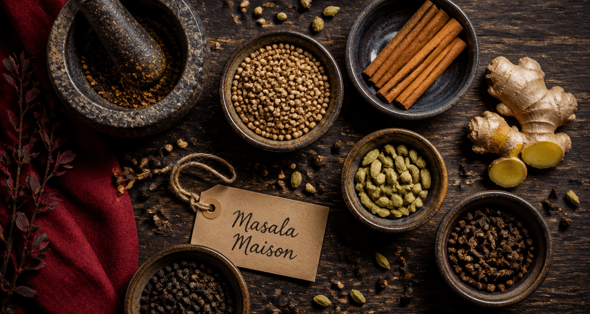 épices masala maison sur plan de travail