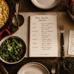 menu famille semaine sur table avec plats cuisinés