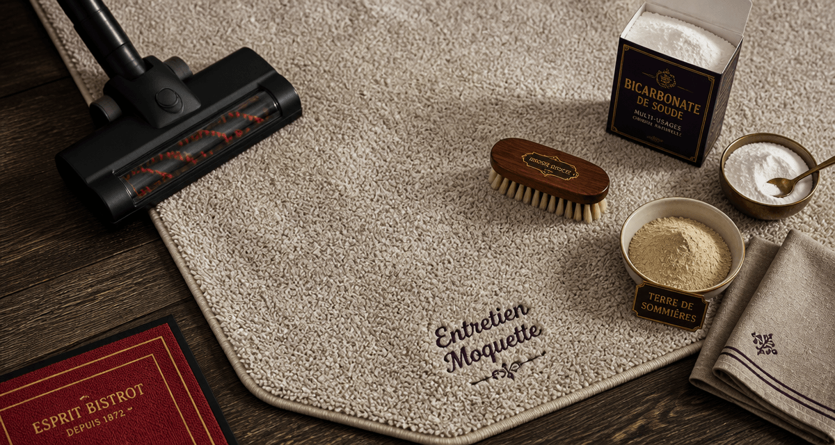 nettoyer une moquette avec accessoires naturels sur tapis beige