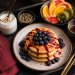 pancake peu calorique moelleux avec myrtilles et coulis