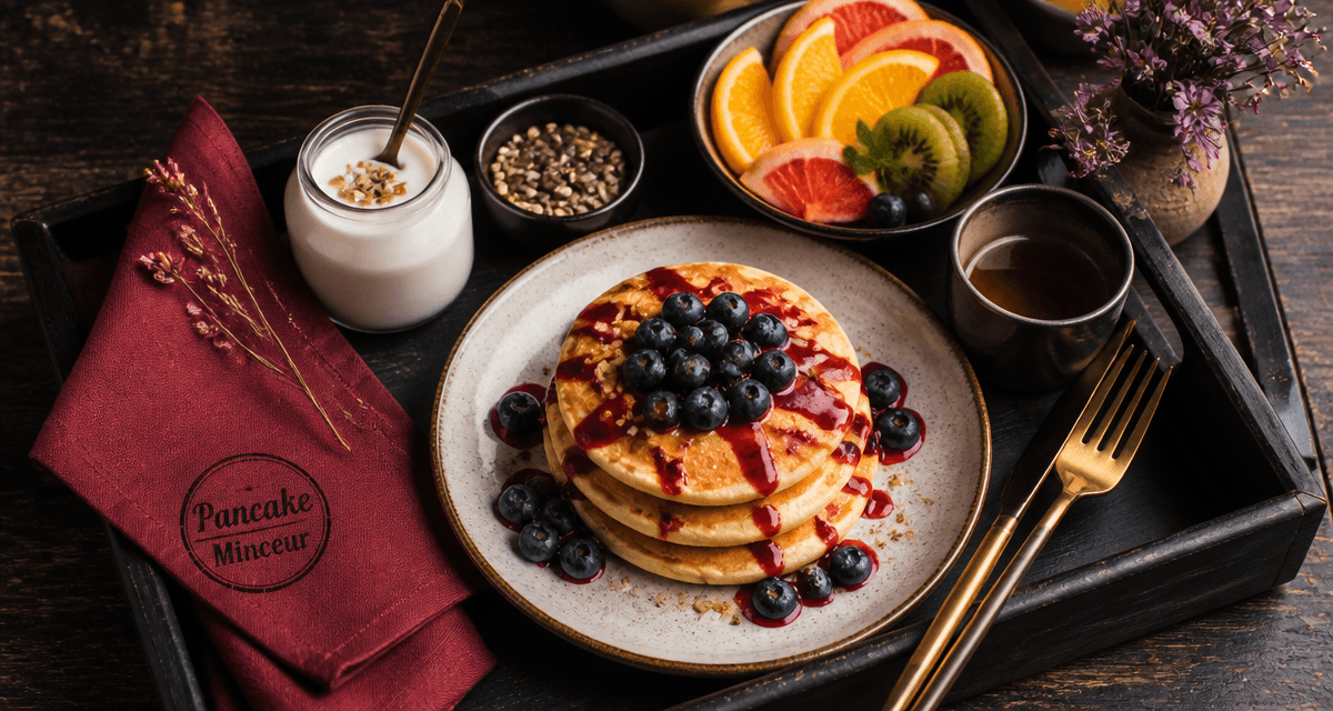 pancake peu calorique moelleux avec myrtilles et coulis