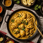 Plat a base de poulet curry fondant lait coco et épices