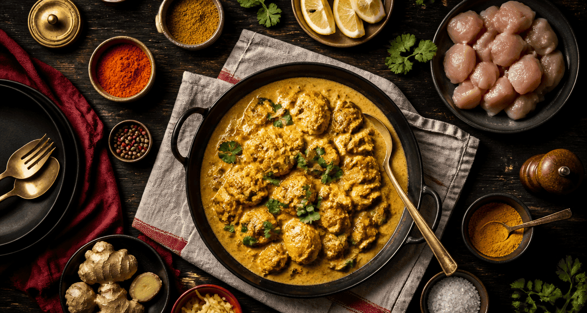 Plat a base de poulet curry fondant lait coco et épices
