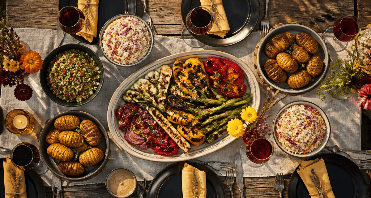 quel accompagnement avec un barbecue, table d'été, plats variés