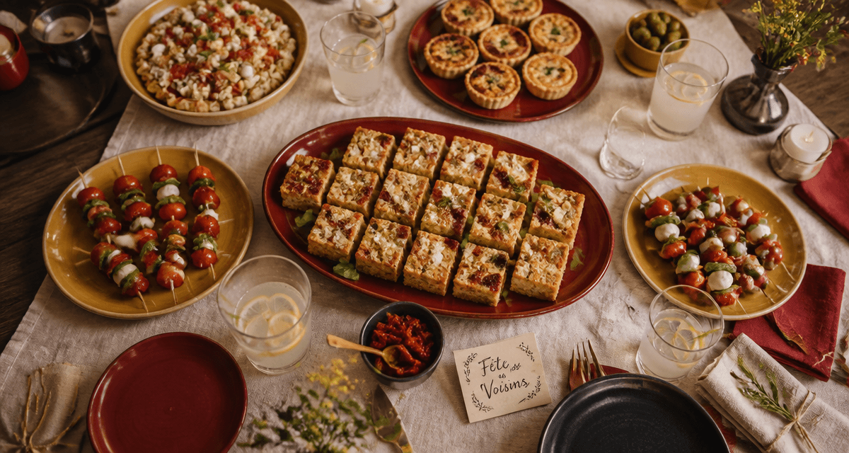 quel plat pour la fête des voisins cake salé et apéritif sur table