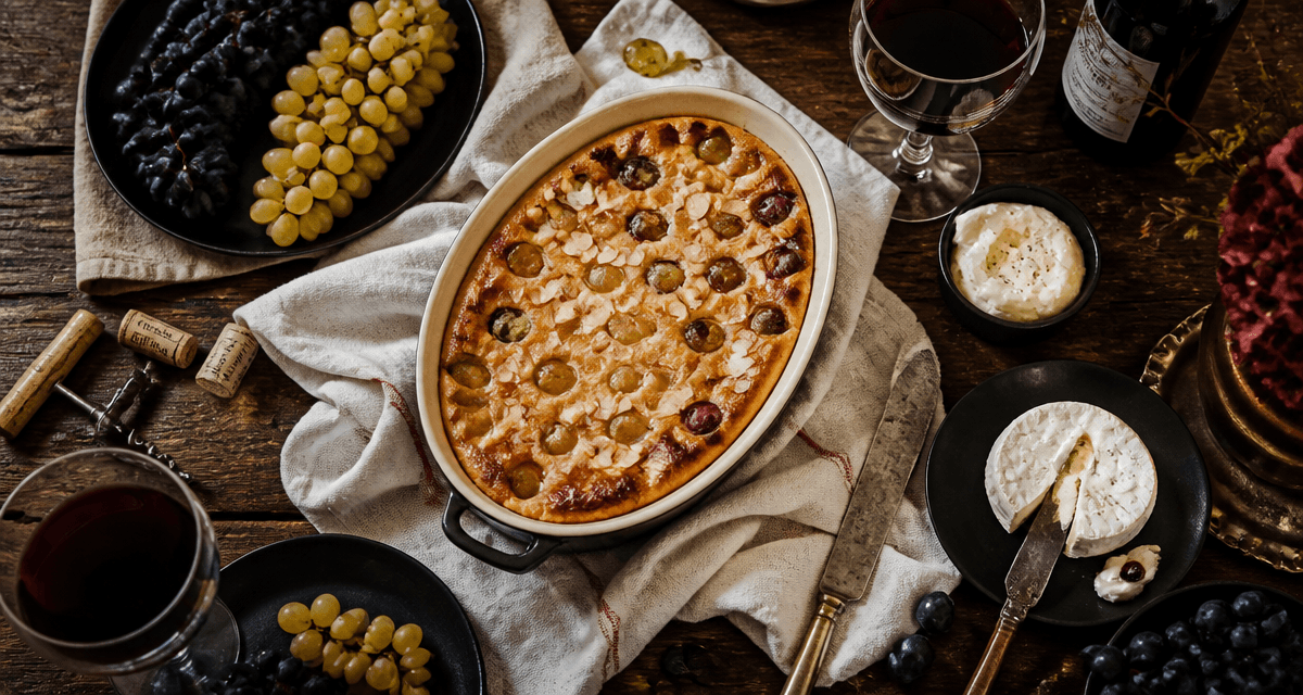 recette au raisin clafoutis sur table bistrot