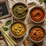 recette avec pate de curry bols de pâtes thaï et ingrédients frais