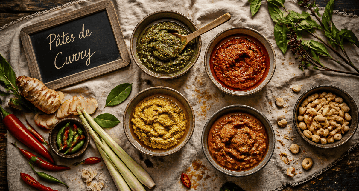 recette avec pate de curry bols de pâtes thaï et ingrédients frais