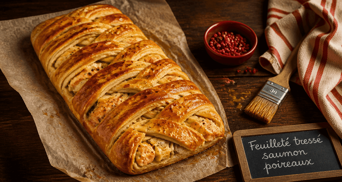 recette feuilleté salé tressé saumon poireaux doré