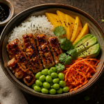 recette poke bowl poulet avec riz, mangue et avocat