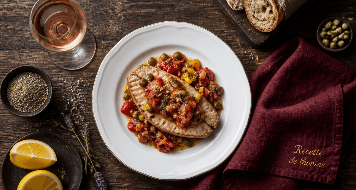 recette thonine à la provençale en assiette sur table rustique