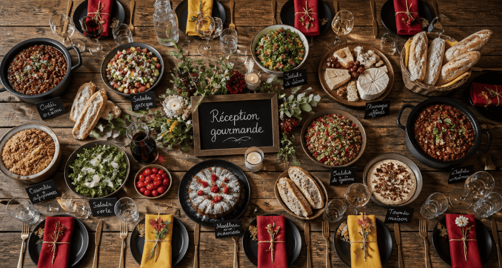 repas pour 30 personnes grande table dressée