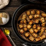 Aubergine air fryer fondante, cubes dorés à l’huile