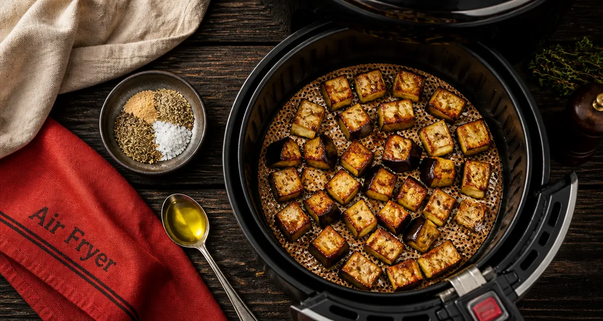 Aubergine air fryer fondante, cubes dorés à l’huile