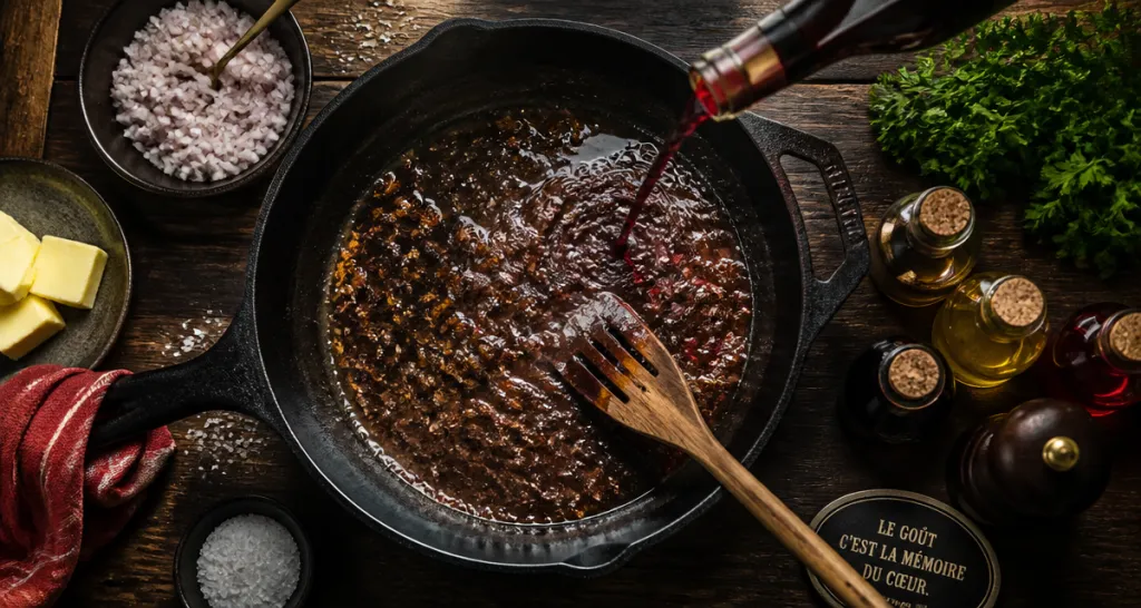 déglacer au vinaigre dans une poêle avec sucs