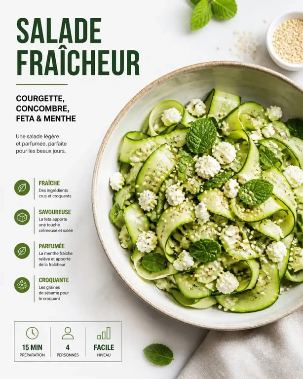 Salade fraîche courgette concombre à la menthe et feta