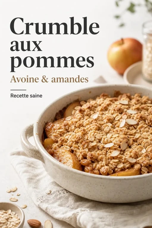 Crumble healthy aux pommes et flocons d'avoine dans un plat en céramique