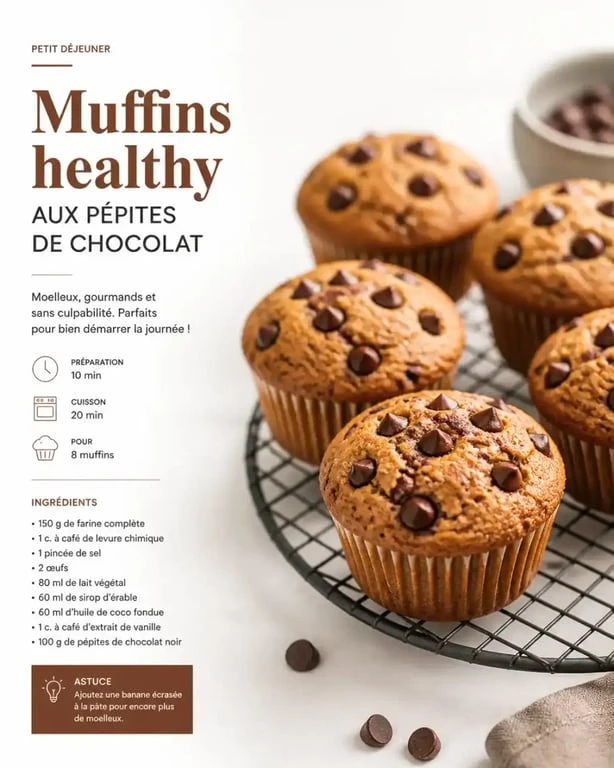 Muffin light aux pépites de chocolat, recette healthy et moelleuse