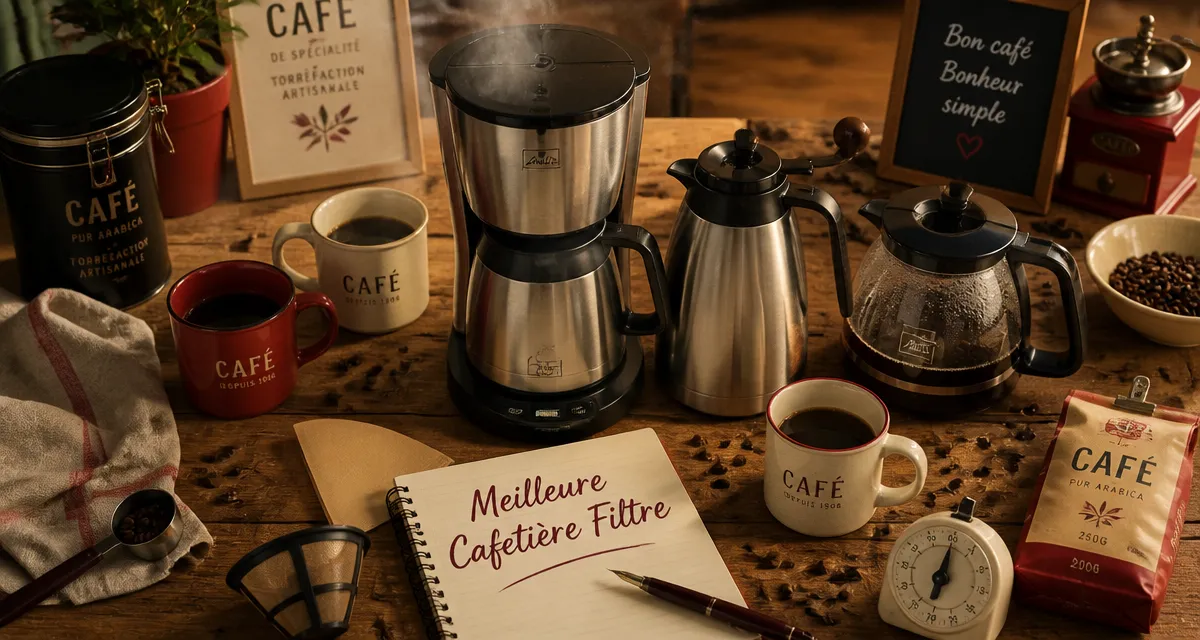 meilleure cafetière filtre carafe inox et verre sur table