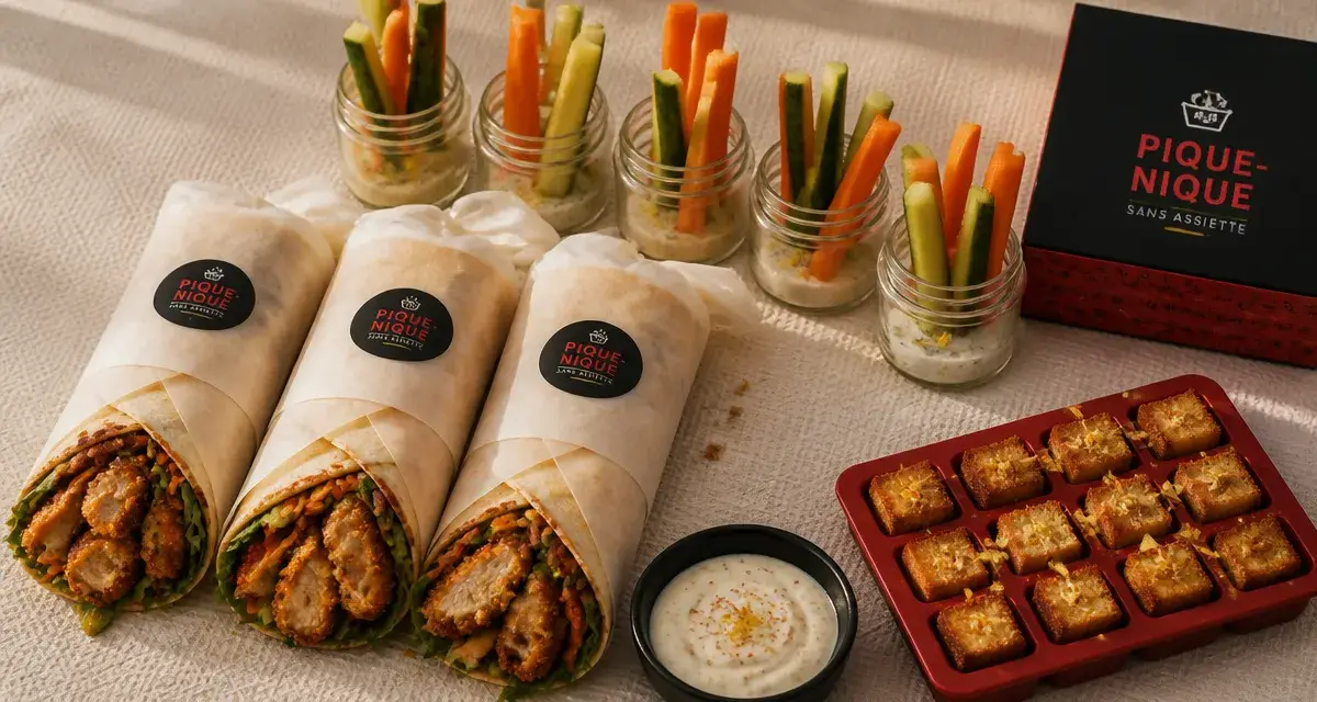 Pique-nique sans assiette : wraps, carottes et mini cake en finger food