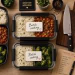 Le batch cooking pour la semaine : boîtes repas et ingrédients, 5 repas en 2 heures