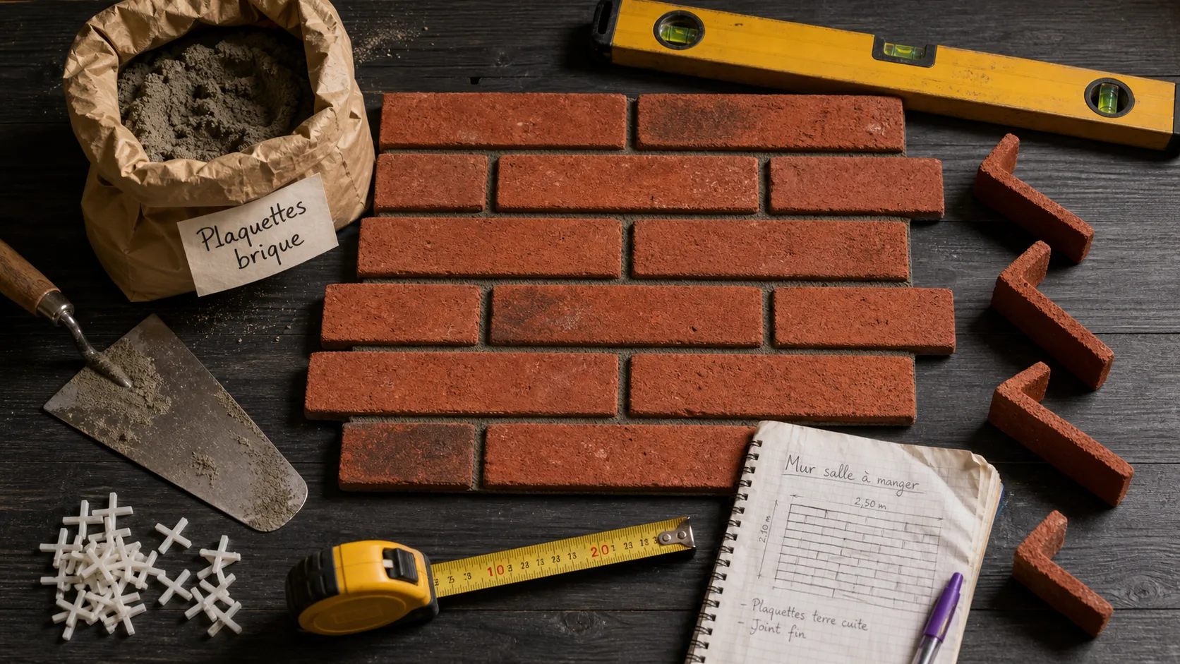 Brique pour mur intérieur : plaquette et briquette en pose