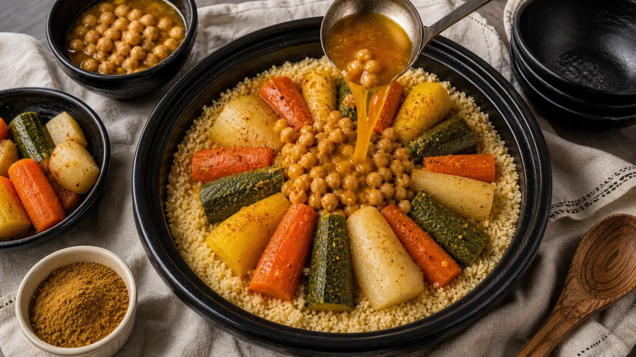 Couscous legumes recette : semoule et légumes en bouillon}}