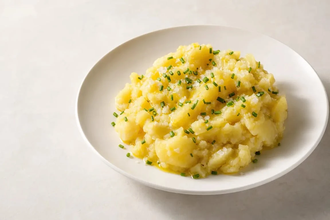 Écrasé de pomme de terre maison avec texture rustique et ciboulette fraîche