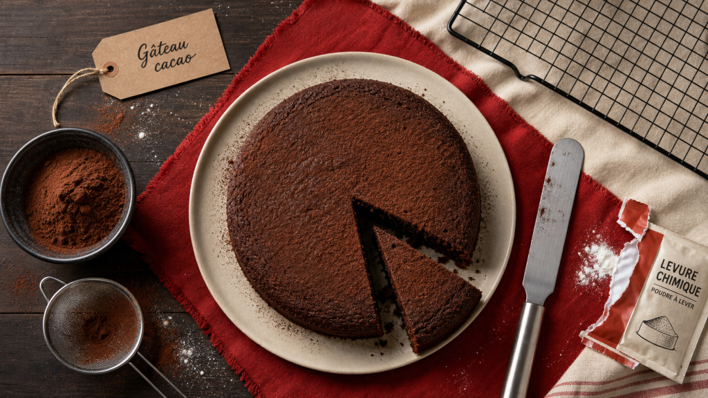 Gateau cacao moelleux, mie souple, blancs en neige