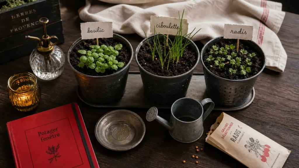 Potager appartement : 6 à 8 heures de lumière, basilic ciboulette radis