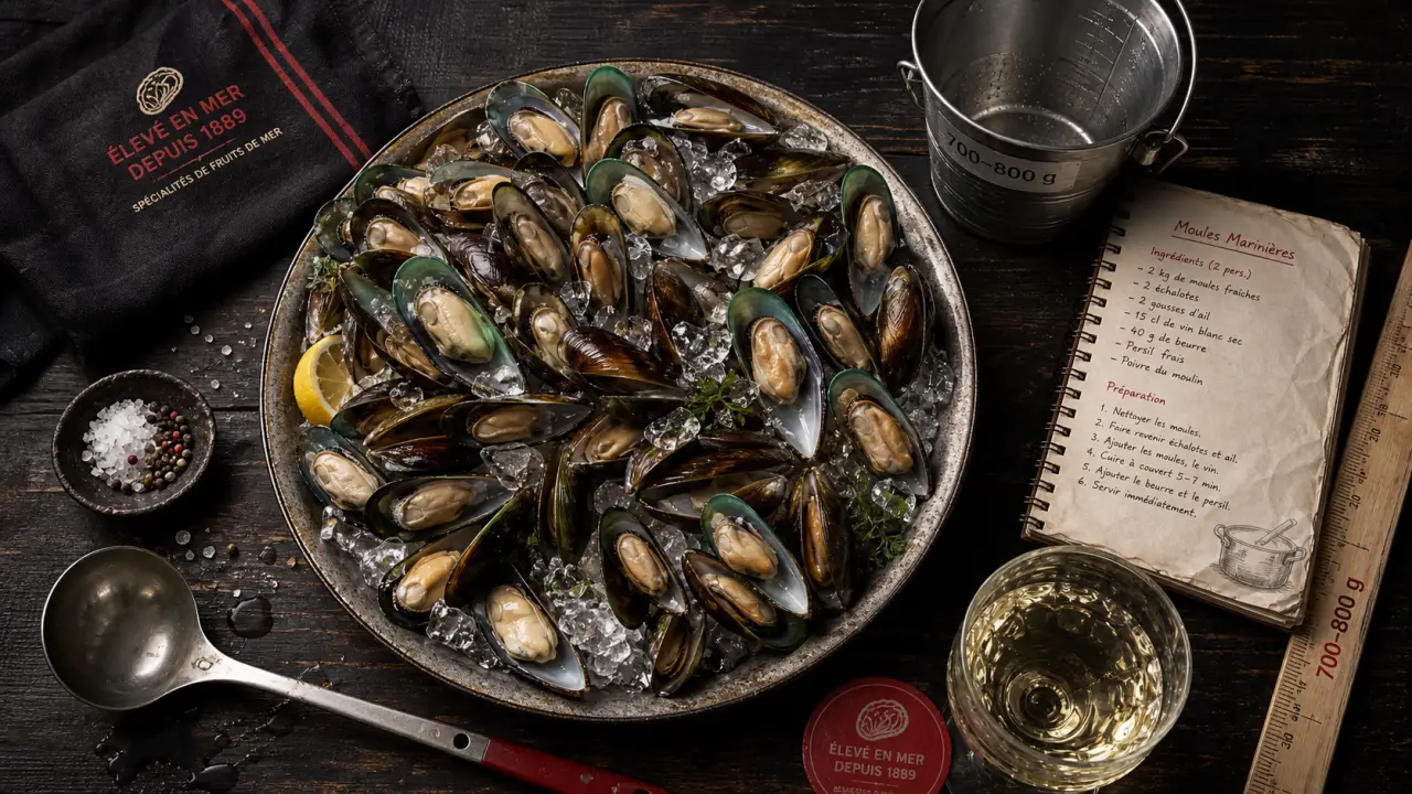 Quelle quantité de moules par personne : portion 700–800 g, moules sur glace
