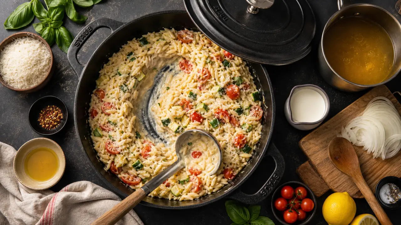 Recette orzo crémeuse aux légumes, orzo aux légumes et parmesan