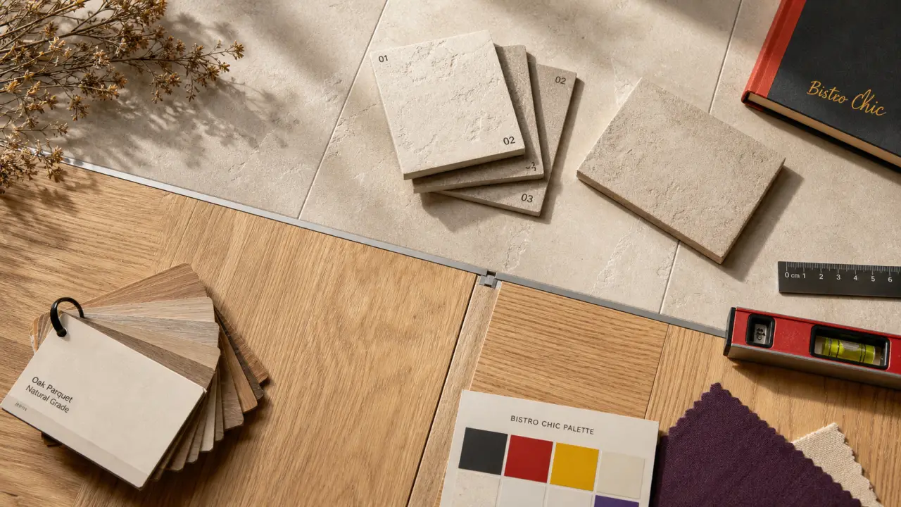Jonction salon parquet cuisine carrelage : profilé et joint souple entre parquet et carrelage
