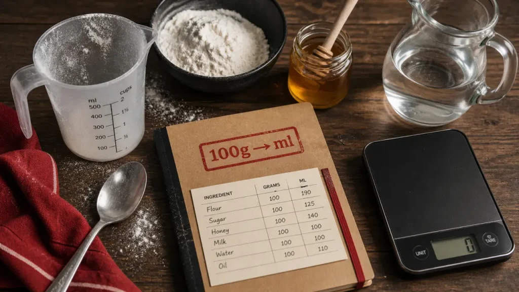 Convertir 100g en ml : pourquoi la densité change tout