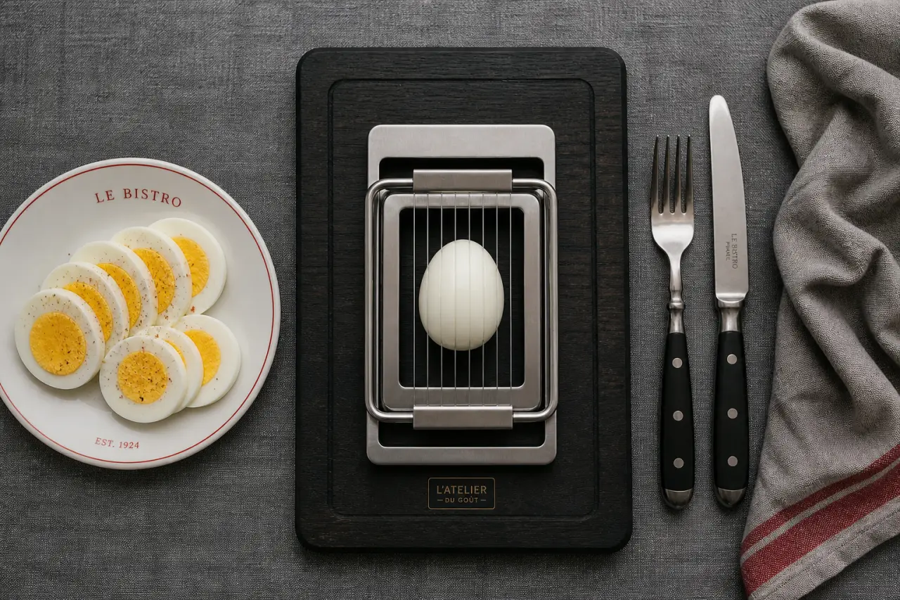 Coupe oeuf dur : rondelles et quartiers, acier inox