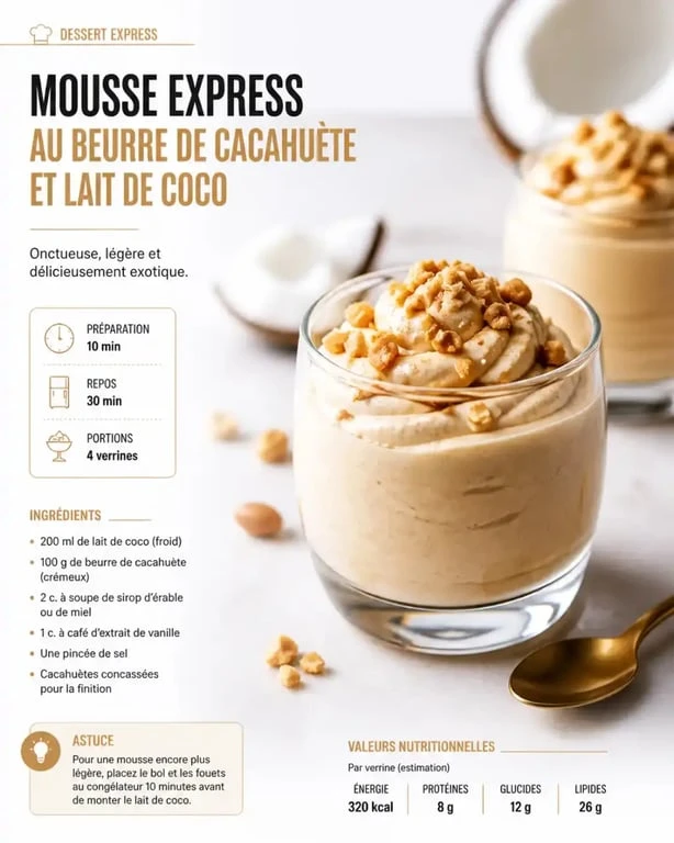 Mousse express au beurre de cacahuète et lait de coco